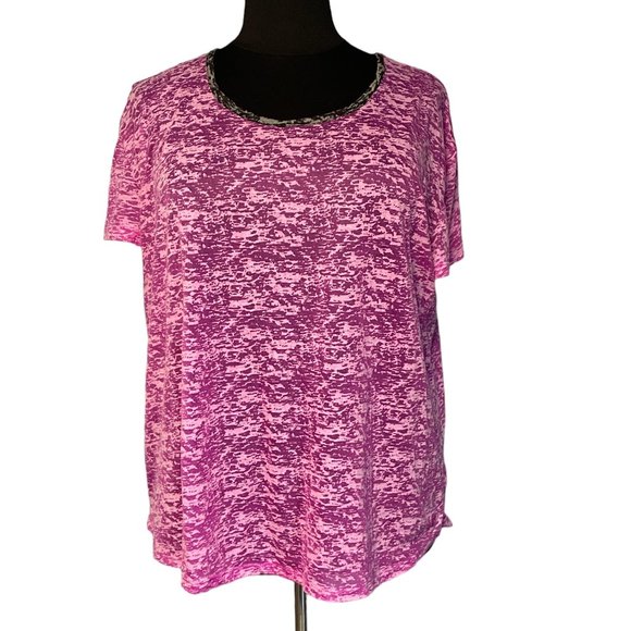SOLD - FullBeauty Sport Pink Burnout Short Sleeve Top with Neckline Detail - Picture 3 of 7